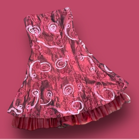 JESSICA MC CLINTOCK VINTAGE Strapless Burgundy Pink Red A Line Cocktail Dress 2 - Picture 8 of 12